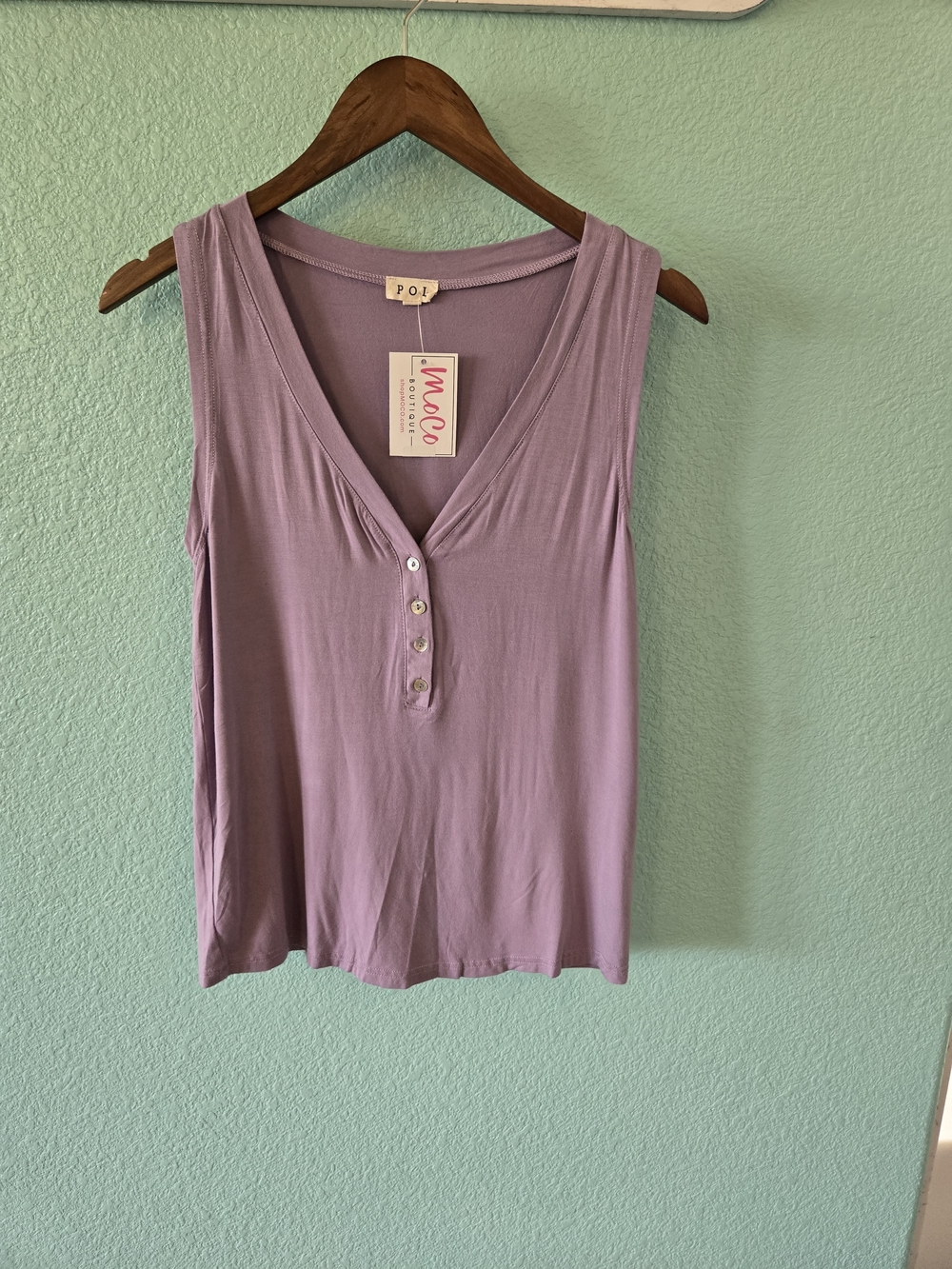 POL Lavender Sleeveless Henley Tank